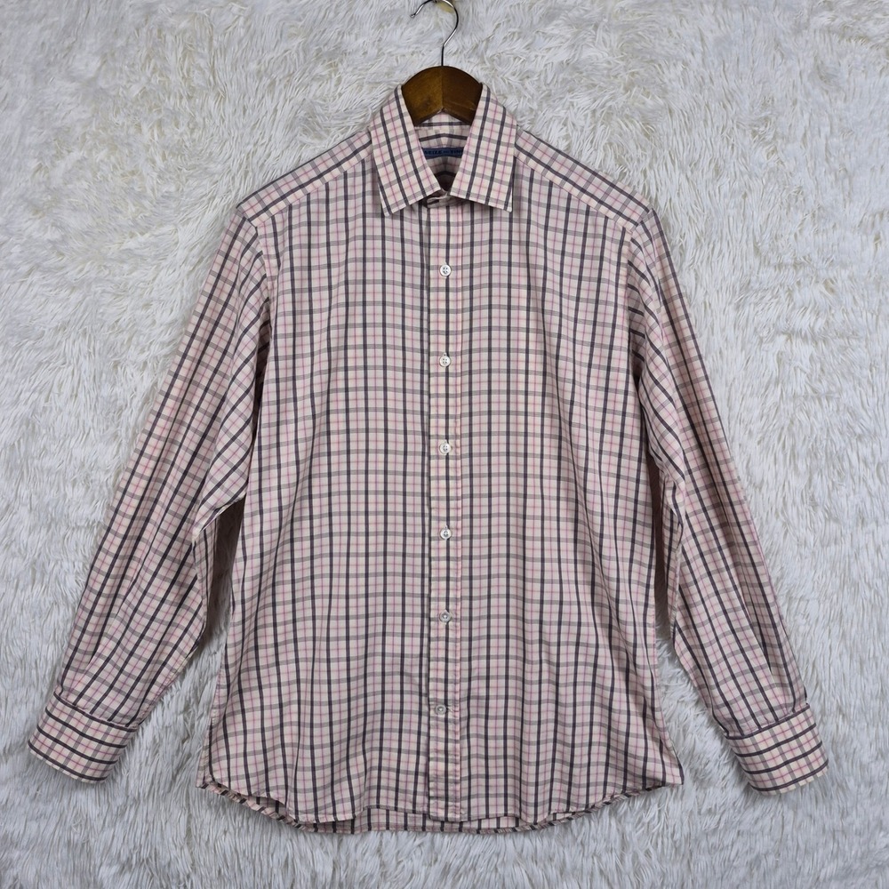 Seize sur Vingt Mens Pink Check Italian Cotton Dress Shirt 15.5 33 Made in Italy